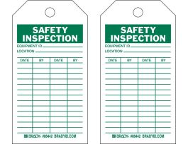 Safety Inspection Tag SAFETY INSPECTION Polyester 5.75 x 3  Green on White 10/PK