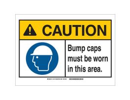 CAUTION Bump Caps Must Be Worn In This Area. Sign, 10" H x 14" W x 0.06" D, Polystyrene