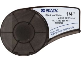 All Weather Permanent Adhesive Vinyl Label Tape with Ribbon for M210 M211 BMP21-PLUS Printers - 0.25" Black on White