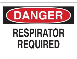 DANGER Respirator Required Sign, 10" H x 14" W x 0.1" D, Fiberglass