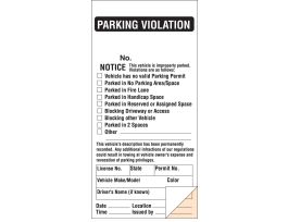 Parking Violation Ticket, 8" H x 4" W, Black on White