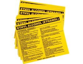 ETHYL ALCOHOL (ETHANOL) Labels, 3.75" H x 4.5" W x 0.005" D, Black on Yellow