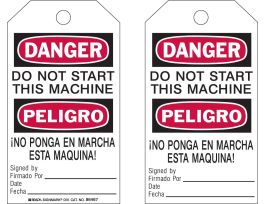 Bilingual Tags DANGER Do Not Start This Machine Polyester 7x4 10PK
