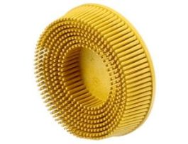 Scotch-Brite™ Roloc™ Bristle Disc, RD-ZB, 80, TR, Yellow, 3 in x 5/8 in, Tapered, 10/Carton, 40 ea/Case