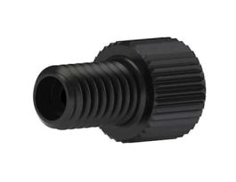 Super Flangeless Nut, Standard Knurl, Short, Black PEEK, 1/32" or 1/16" OD Tubing, M6 Flat Bottom; 1/EA