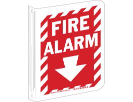 L Fire Alarm Sign, 12" H x 9" W x 0.055" D, White on Red, Polyethylene