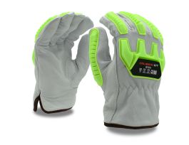 CALIBER® GT GRAIN GOATSKIN DRIVER, HPPE/STEEL FABRIC LINED, KEYSTONE THUMB, LIME TPR PROTECTORS, ANSI CUT LEVEL A5
