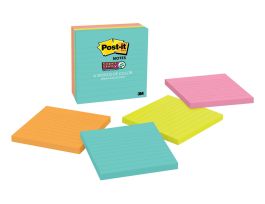 Post-it® Super Sticky Notes 675-4SSMIA, 4 in x 4 in (101 mm x 101 mm), Supernova Neons, 4 Pads/Pack, 90 Sheets/Pad, Lined