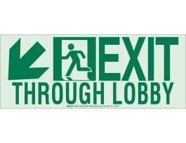 Exit Through Lobby Diagonal Down/Left Sign, 7" H x 18" W x 0.0096" D