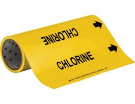 Roll Form Pipe Marker: CHLORINE, 30' H x 12" W, Roll of 30', Fits Pipes, 2.5" Dia. Thru 6" Dia.