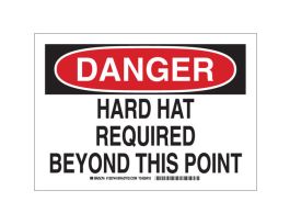 DANGER Hard Hat Required Beyond This Point Sign, 10" H x 14" W x 0.035" D, Aluminum