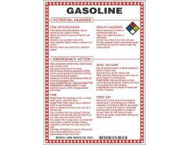 Gasoline Potential Hazards Sign, 10" H x 7" W x 0.1" D, Black/Blue/Red/Yellow on White
