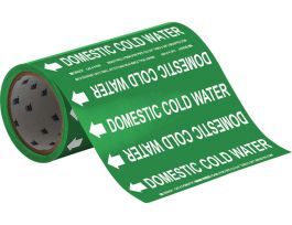 Domestic Cold Water Pipe Marker, 30' H x 8" W x 30' L, Roll of 30', Fits Pipes 2" Dia. or Smaller