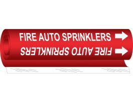 FIRE AUTO SPRINKLERS Pipe Marker, 26" H x 12" W, Fits Pipes 2.5" Dia. Thru 7.875" Dia.