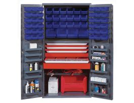 CABINET W/56 BLUE BINS STEEL 36X24X72IN