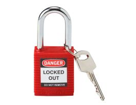 Standard Key Retaining Nylon Padlock 1.5 in Steel Shackle KD Red