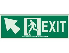 BradyGlo Exit Sign, 5" H x 14" W x 0.063" D, Arrow Direction: Diagonal Up/Left