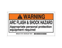 Arc Flash Labels - Self-Sticking Polyester, 2" H x 4" W x 0.006" D, Roll of 100 Labels, Black/Orange on White