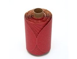 3M™ Red Abrasive PSA Disc, 01607, 5 in, P150, 100 discs per roll, 6 rolls per case