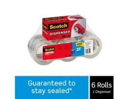 Scotch® Heavy Duty Shipping Packaging Tape, 3850-6-DP3, 1.88 in x 54.6 yd (48 mm x 50 m), 6 rolls of 3850 plus 1 DP-300 dispenser