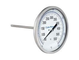 Industrial Bimetal Thermometer, 5 Dial, Back Connect,  6 Stem, 50/550F & 10/290C