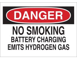 DANGER No Smoking Battery Charging Emits Hydrogen Gas Sign, 10" H x 14" W x 0.006" D, Polyester