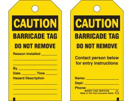 Safety Tag CAUTION Heavy Duty Polyester 5.75 x 3  Black on Yellow 25/PK