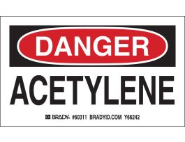 ACETYLENE Labels, 3" H x 5" W x 0.0038" D, Black/Red on White
