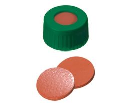 Short Thread Cap, 9mm, Open Green Polypropylene, Rubber/TEF Septa; 1000/pk