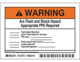 Arc Flash Labels - Adhesive Vinyl, 3.5" H x 5" W x 0.004" D, Pack of 5 Labels, Black/Orange on White