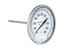 Industrial Silicone-Filled Bimetal Thermometer, 3 Dial, Back Connection, 6 Stem, 50/550F & 10/290C