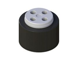 Solvent Delivery Cap with FFKM Air Inlet Valve, Four 1/4-28 ports, GL38; 1/EA