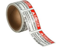 Arc Flash Labels - Self-Sticking Polyester, 2" H x 3" W x 0.006" D, Roll of 100 Labels, Black/Red on White