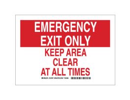 Emergency Exit Only Keep Area Clear At All Times Sign, 10" H x 14" W x 0.06" D