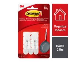 Command™ Medium Wire Hook 17065UKN, 2 Hooks, 3 Strips, 4 Assortment/Bag, 6 Bag/Case