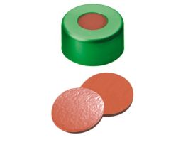 Green Aluminum Crimp Cap, 11 mm Dia., Rubber/Butyl/TEF Septum w/Hole; 1000/pk