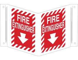 V Fire Extinguisher Sign, 12" H x 18" W x 0.055" D, White on Red, Polyethylene