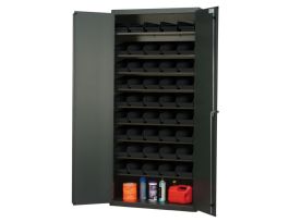 CABINET W/45 BLACK BINS STEEL 18X36X78IN