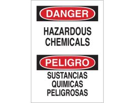 Bilingual DANGER Hazardous Chemicals Sign, 14" H x 10" W x 0.035" D, Aluminum