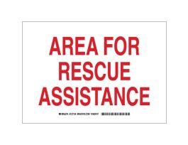 Area For Rescue Assistance Sign, 10" H x 14" W x 0.06" D, Red on White, Polystyrene