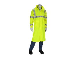 Arc Rated Rain Coat, PU/Cotton, ANSI Class 3, Zip Close, Vent Back, FR Refl. Tape, 16 cal, LY