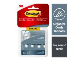 Command™ Clear Round Cord Clips, Value Pack, 17017CLR-10ES, 10 Clips, 12 Strips