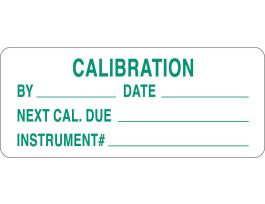 CALIBRATION BY: DATE: NEXT CAL. DUE: INSTRUMENT#: Write-on Inspection Labels, 0.625" H x 1.5" W x 0.0034" D, Green on White