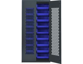 CABINET W/BL BINS STEEL MESH 36X18X78IN