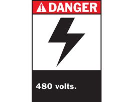 DANGER 480 Volts Sign, 10" H x 7" W x 0.035" D, Aluminum