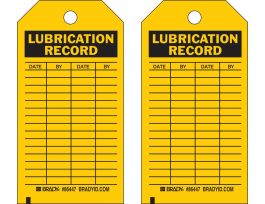 Lubrication Record LUBRICATION RECORD Paper 5.75 x 3  Black on Yellow 100/PK