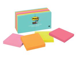 Post-it® Super Sticky Notes 654-12SSMIA, 3 in x 3 in (76 mm x 76 mm), Supernova Neons, 12 Pads/Pack, 90 Sheets/Pad