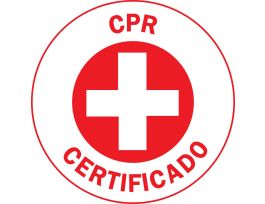 CPR CERTIFICADO Hard Hat Labels, 2" Dia, Card of 4 Labels, Red on White
