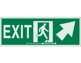 BradyGlo Exit Sign, 5" H x 14" W x 0.008" D, Arrow Direction: Diagonal Up/Left