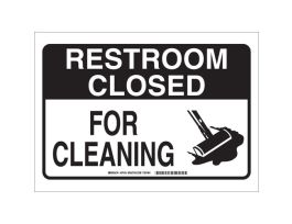 RESTROOM CLOSED For Cleaning Sign, 10" H x 14" W x 0.035" D, Aluminum